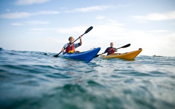 kayaking students
