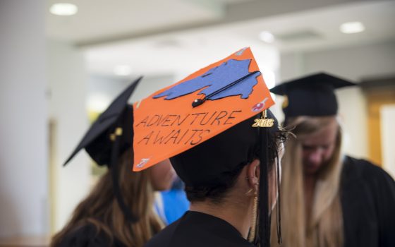 Mortar board decorated with Lake Superior