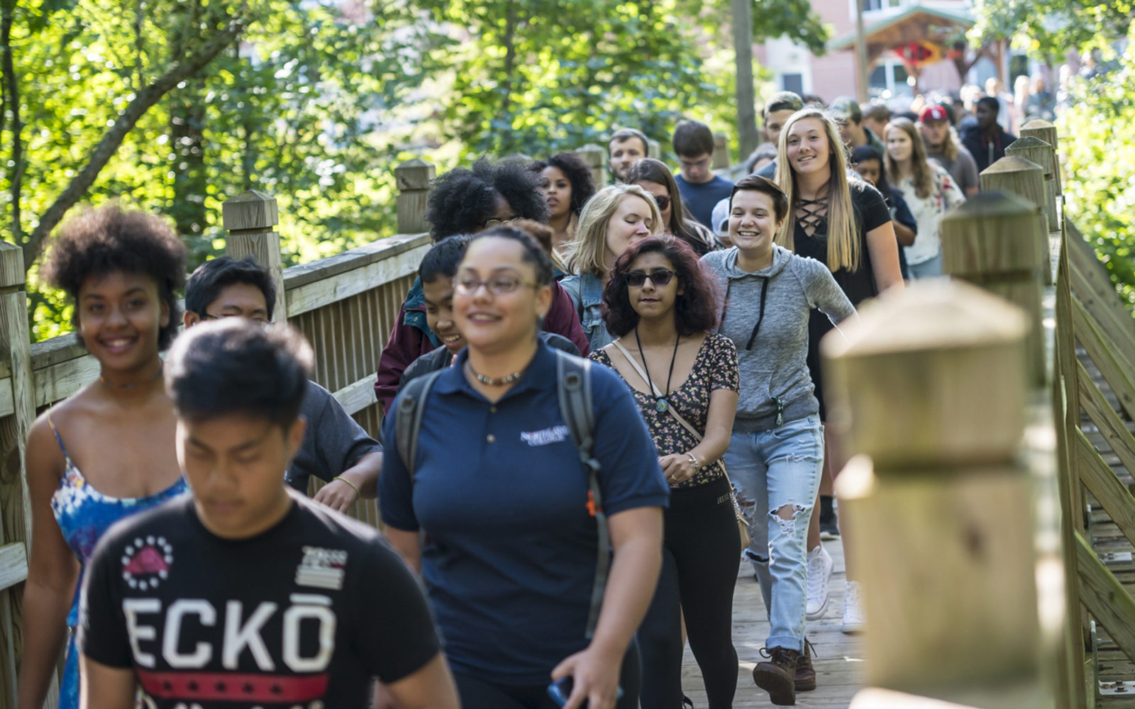 Northland students walking on bridge