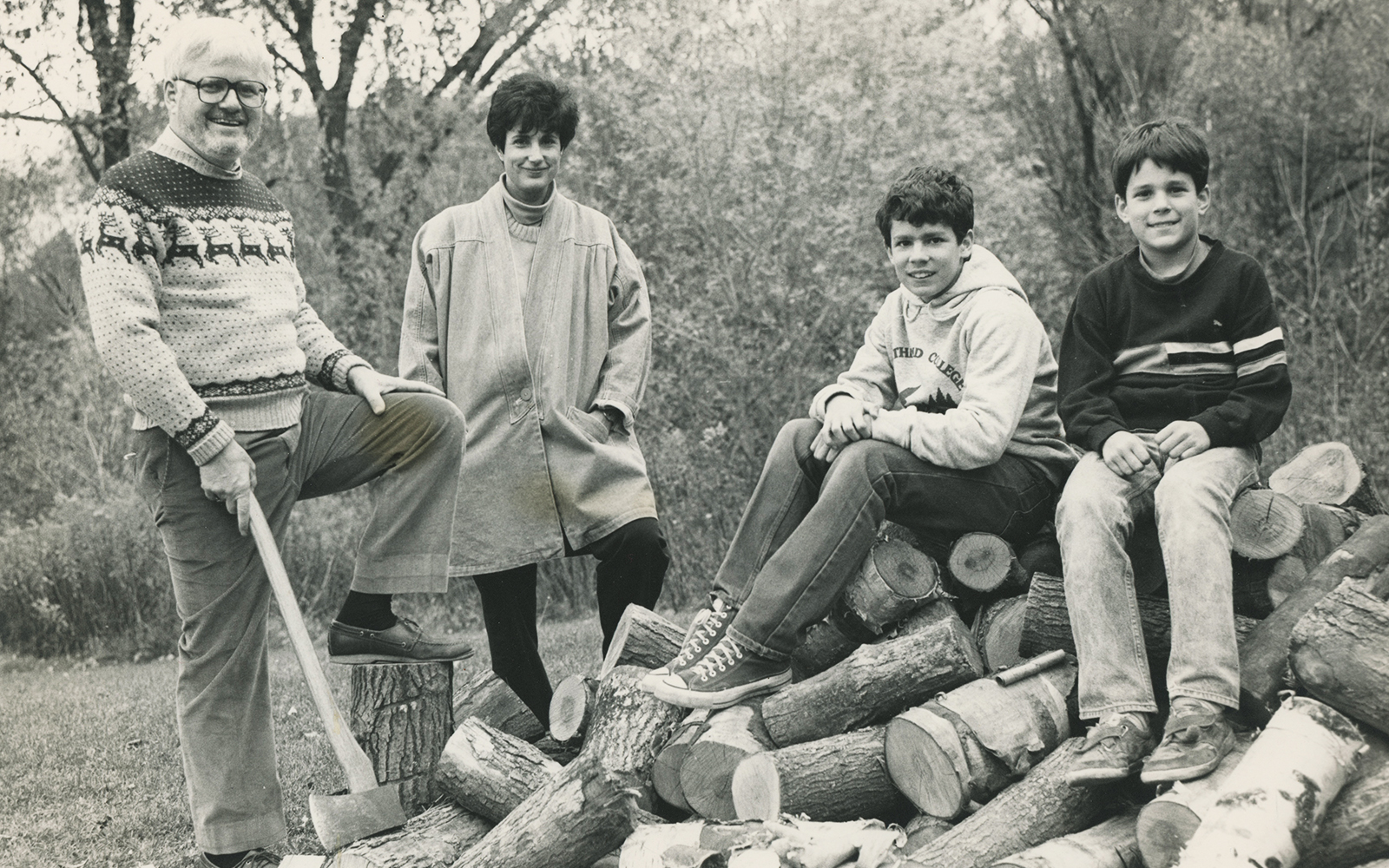 Robert Rue Parsonage and Ruth Lull with sons at Northland College 1980s